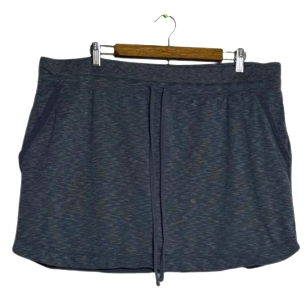 Athleta Techie Terry Drawstring Knit Skirt Womens 1X Heathered Blue Grey Active
